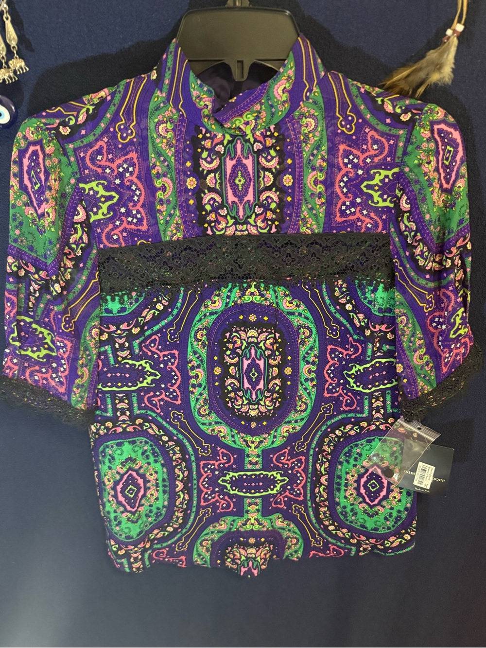 Nanette Lepore Multicolor Paisley Print Top in Purple, Green, Pink